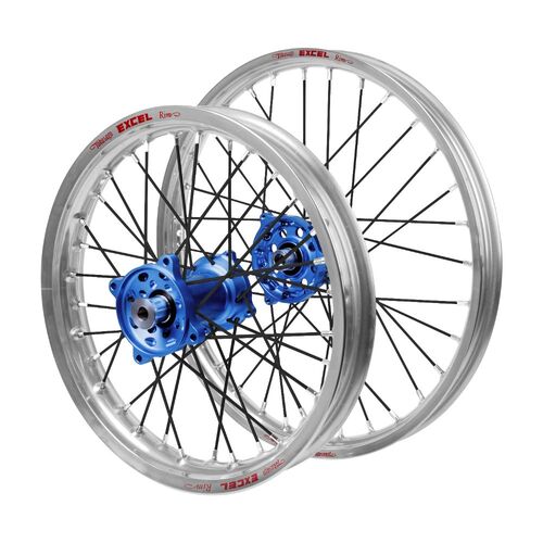 Kawasaki Haan Blue Hubs / Excel JNR Silver Rims / Black Spokes Wheel Set