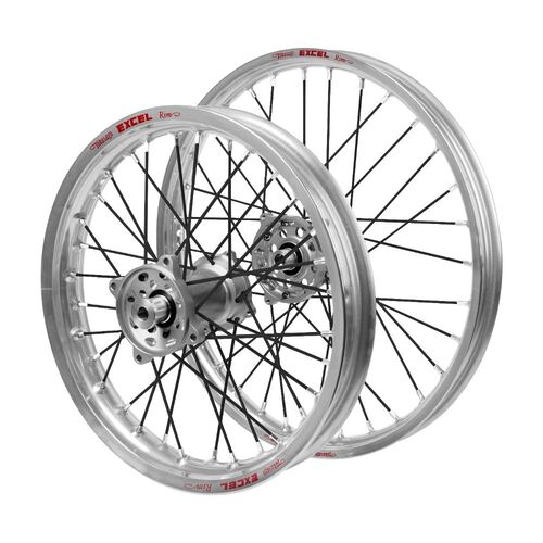 Kawasaki Haan Silver Hubs / Excel JNR Silver Rims / Black Spokes Wheel Set
