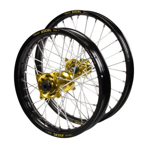 Kawasaki Haan Gold Hubs / Excel JNR Black Rims Wheel Set KX 85 2000-2024 (17*1.40 / 14*1.60)