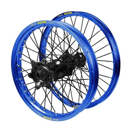 Kawasaki KX 450 F 2006-2018 (21*1.60 / 18*2.15) Haan Black Hubs / Excel Blue Rims / Black Spokes Wheel Set