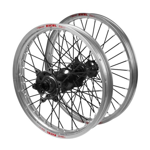 Kawasaki KX 450 F 2006-2018 (21*1.60 / 18*2.15) Haan Black Hubs / Excel Silver Rims / Black Spokes Wheel Set