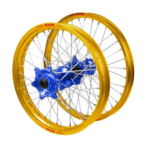 Kawasaki KX 250 F 2006-2020 (21*1.60 / 18*2.15) Haan Blue Hubs / Excel Gold Rims Wheel Set