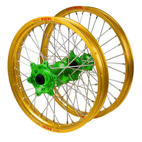 Kawasaki Haan Green Hubs / Excel Gold Rims Wheel Set