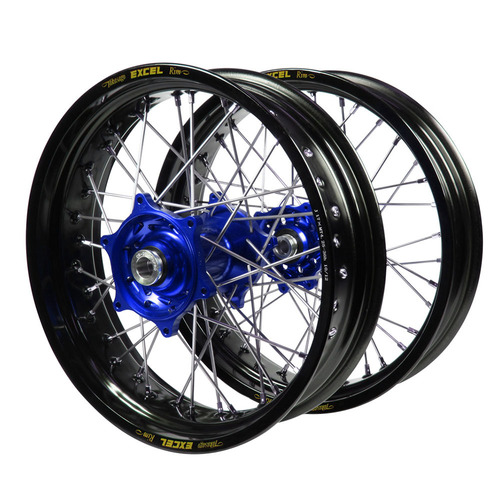 Kawasaki Haan Blue Hubs / Excel Black Rims Supermotard Wheel Set