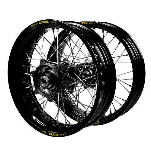 Kawasaki KX 250 F 2006-2020 (17*3.50 / 17*4.25) Haan Black Hubs / Excel Black Rims Supermotard Wheel Set