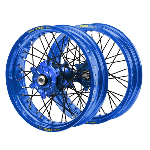 Kawasaki KX 450 F 2019-2026 (21*1.60 / 18*2.15) Haan Cush Drive Blue Hubs / Excel Blue Rims / Black Spokes Wheel Set