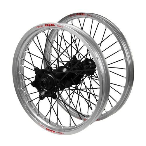 Kawasaki Adventure Haan Black Hubs / Excel Silver Rims / Black Spokes Wheel Set