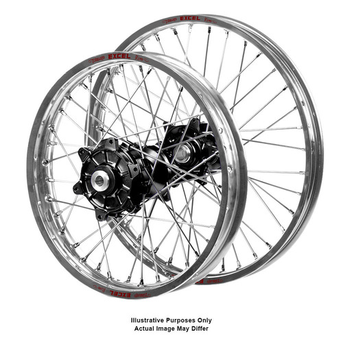 Kawasaki Adventure Haan Black Hubs / Excel Silver Rims Wheel Set