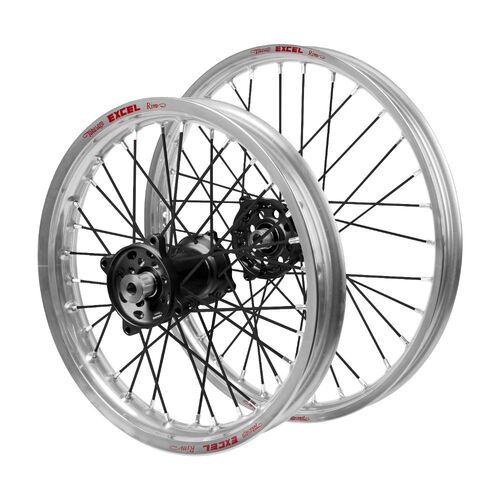 Husqvarna Haan Black Hubs / Excel JNR Silver Rims / Black Spokes Wheel Set