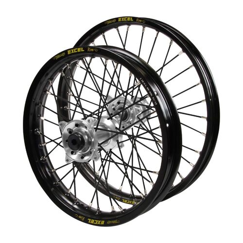 Gas Gas Haan Silver Hubs / Excel JNR Black Rims / Black Spokes Wheel Set MC 85 2021-2024 (17*1.40 / 14*1.60)