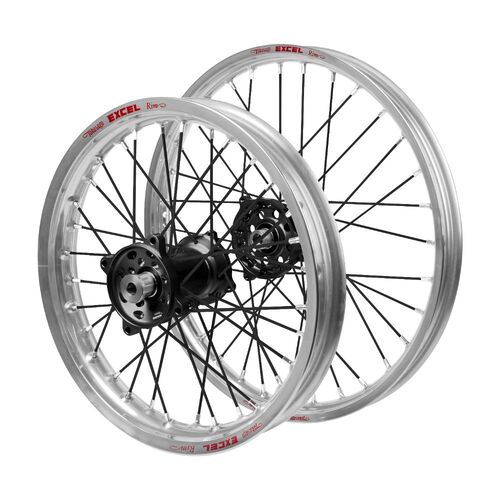 Gas Gas Haan Black Hubs / Excel JNR Silver Rims / Black Spokes Wheel Set MC 85 2021-2024 (17*1.40 / 14*1.60)