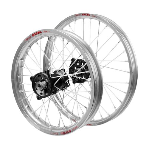 Gas Gas Haan Black Hubs / Excel JNR Silver Rims Wheel Set MC 65 2021-2024 (14*1.60 / 12*1.60)