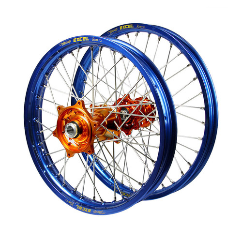 Husaberg FC 550 2003-2012 (21*1.60 / 18*2.15) Haan Orange Hubs / Excel Blue Rims Wheel Set