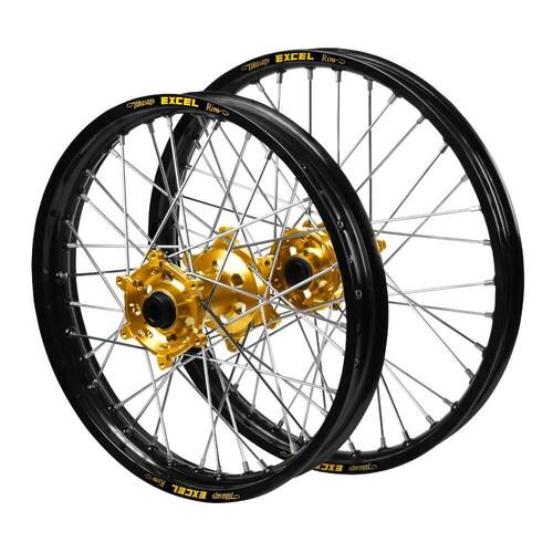 KTM 525 SX 2003-2006 (21*1.60 / 18*2.15) Haan Gold Hubs / Excel Black Rims Wheel Set