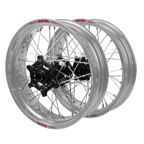 Husaberg FE 250 2013-2014 (17*3.50 / 17*4.25) Haan Black Hubs / Excel Silver Rims Supermotard Wheel Set