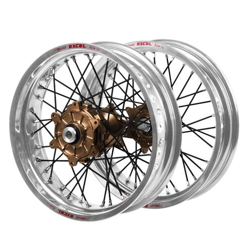KTM Haan Cush Drive Magnesium Hubs / Excel Silver Rims Supermoto / Black Spokes Wheel Set