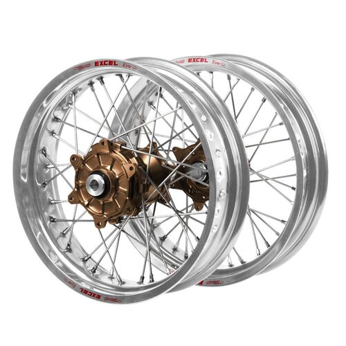 Gas Gas Haan Cush Drive Magnesium Hubs / Excel Silver Rims Supermoto Wheel Set