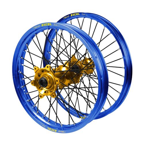 Gas Gas Haan Gold Hubs / Excel Blue Rims / Black Spokes Wheel Set