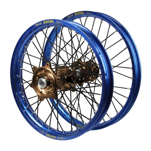 Gas Gas Haan Magnesium Hubs / Excel Blue Rims / Black Spokes Wheel Set