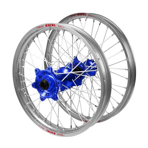 Gas Gas EX 350 F 2021-2023 (21*1.60 / 18*2.15 OE) Haan Blue Hubs / Excel Silver Rims Wheel Set