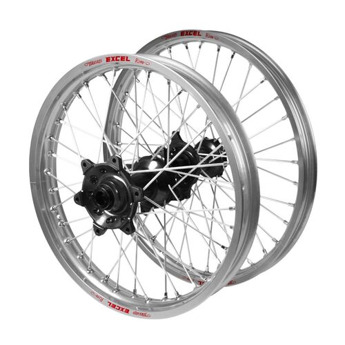 Gas Gas EX 350 F 2021-2023 (21*1.60 / 18*2.15 OE) Haan Black Hubs / Excel Silver Rims Wheel Set