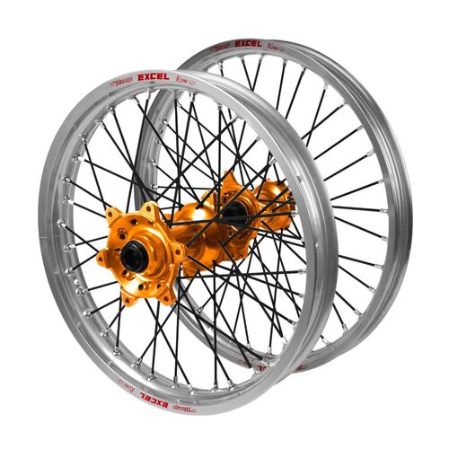 Gas Gas Haan Orange Hubs / Excel Silver Rims / Black Spokes Wheel Set