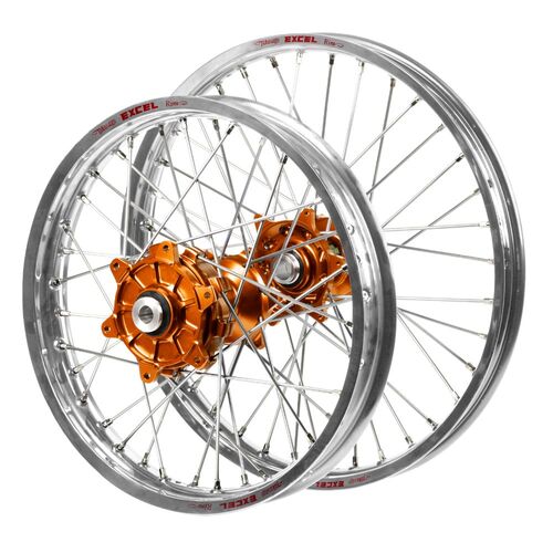 Husqvarna FC 250 2014 (21*1.60 / 18*2.15) Haan Cush Drive Orange Hubs / Excel Silver Rims Wheel Set