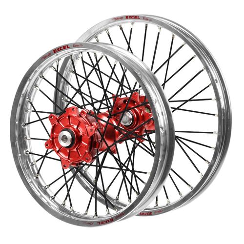 Husqvarna Haan Cush Drive Red Hubs / Excel Silver Rims / Black Spokes Wheel Set FC 450 ROCKSTAR EDITION 2018-2021 (21*1.6 / 18*2.15)