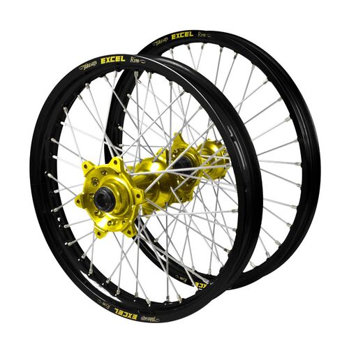 KTM 250 EXC 2024-2026 (21*1.60 / 18*2.15 OE) Haan Yellow Hubs / Excel Black Rims Wheel Set