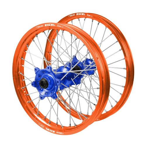 KTM 150 EXC TPI 2024-2026 (21*1.60 / 18*2.15 OE) Haan Blue Hubs / Excel Orange Rims Wheel Set