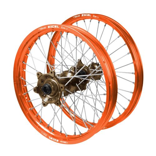 KTM 150 EXC TPI 2024-2026 (21*1.60 / 18*2.15 OE) Haan Magnesium Hubs / Excel Orange Rims Wheel Set