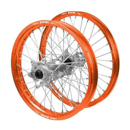 KTM 250 EXC 2024-2026 (21*1.60 / 18*2.15 OE) Haan Silver Hubs / Excel Orange Rims Wheel Set