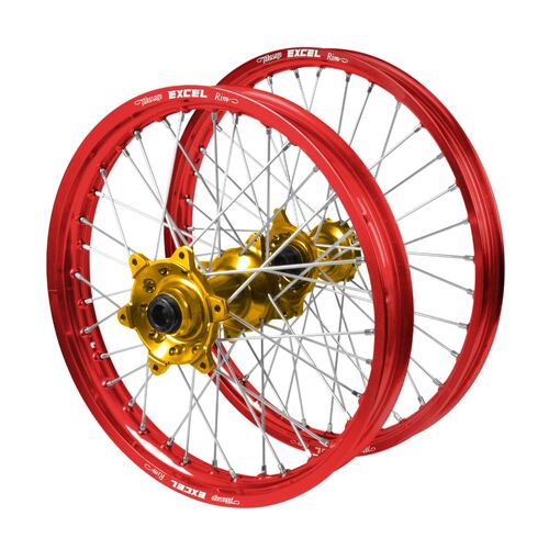KTM 150 EXC TPI 2024-2026 (21*1.60 / 18*2.15 OE) Haan Gold Hubs / Excel Red Rims Wheel Set