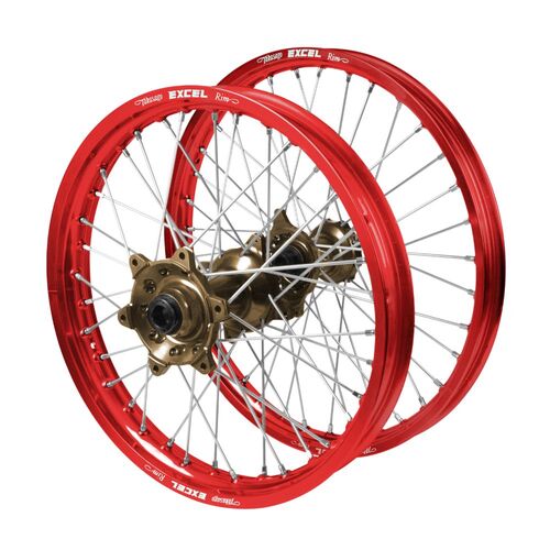 KTM 150 EXC TPI 2024-2026 (21*1.60 / 18*2.15 OE) Haan Magnesium Hubs / Excel Red Rims Wheel Set