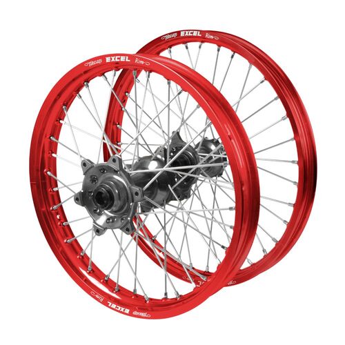 KTM 250 EXC 2024-2026 (21*1.60 / 18*2.15 OE) Haan Titanium Hubs / Excel Red Rims Wheel Set