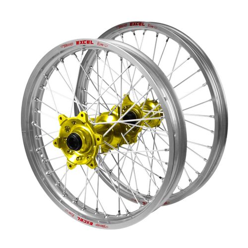 KTM 250 EXC 2024-2026 (21*1.60 / 18*2.15 OE) Haan Yellow Hubs / Excel Silver Rims Wheel Set