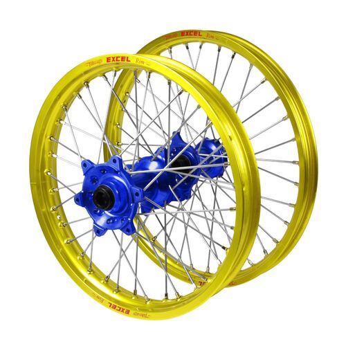 KTM 150 EXC TPI 2024-2026 (21*1.60 / 18*2.15 OE) Haan Blue Hubs / Excel Yellow Rims Wheel Set