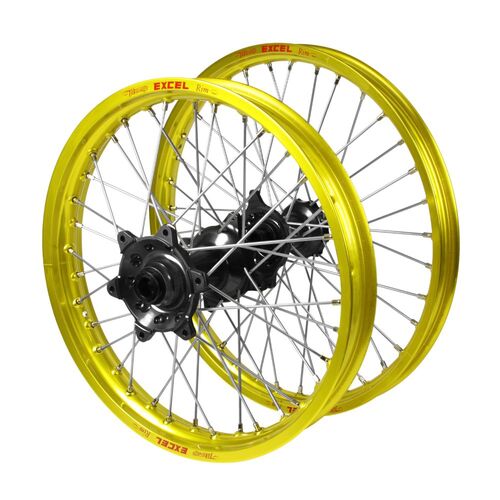Gas Gas Haan Black Hubs / Excel Yellow Rims Wheel Set