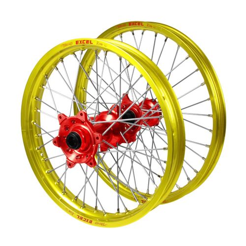 KTM 250 EXC 2024-2026 (21*1.60 / 18*2.15 OE) Haan Red Hubs / Excel Yellow Rims Wheel Set