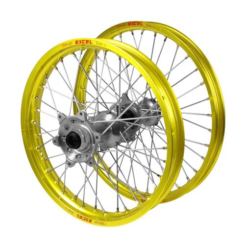 KTM 250 EXC 2024-2026 (21*1.60 / 18*2.15 OE) Haan Silver Hubs / Excel Yellow Rims Wheel Set