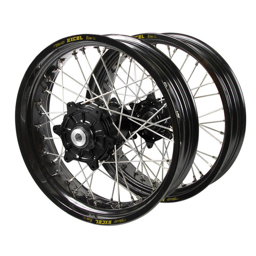 Husqvarna Haan Cush Drive Black Hubs / Excel Black Rims Supermoto Wheel Set FC 450 ROCKSTAR EDITION 2018-2021 (17*3.5 / 17*4.25)