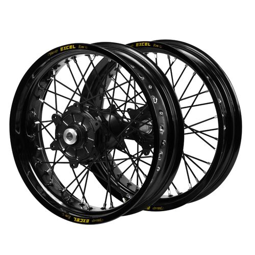 Husqvarna Haan Cush Drive Black Hubs / Excel Black Rims Supermoto / Black Spokes Wheel Set FC 450 ROCKSTAR EDITION 2018-2021 (17*3.5 / 17*4.25)