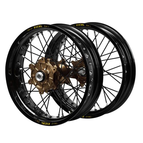 Husqvarna Haan Cush Drive Magnesium Hubs / Excel Black Rims Supermoto / Black Spokes Wheel Set FC 450 ROCKSTAR EDITION 2018-2021 (17*3.5 / 17*4.25)