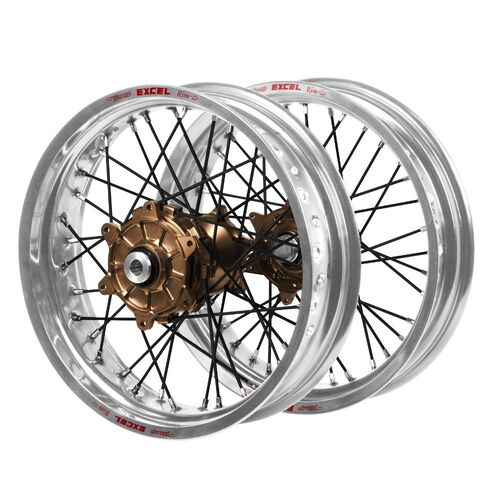 Husqvarna Haan Cush Drive Magnesium Hubs / Excel Silver Rims Supermoto / Black Spokes Wheel Set FC 450 ROCKSTAR EDITION 2018-2021 (17*3.5 / 17*4.25)