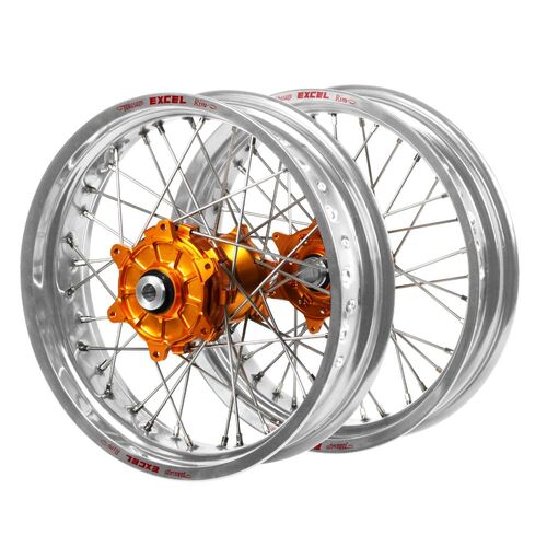 Husqvarna Haan Cush Drive Orange Hubs / Excel Silver Rims Supermoto Wheel Set FC 450 ROCKSTAR EDITION 2018-2021 (17*3.5 / 17*4.25)