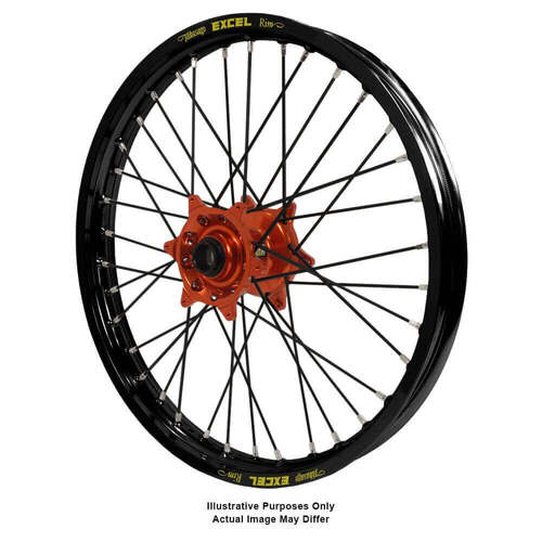 KTM 790-1090-1190-1290 Adventure Haan Orange Hubs / Excel Black Rims / Black Spokes Front Wheel