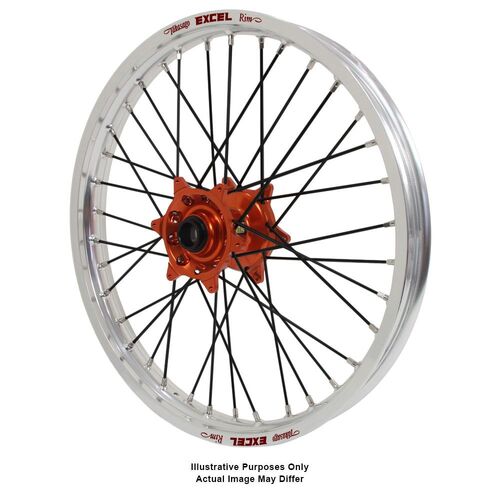 KTM 790-1090-1190-1290 Adventure Haan Orange Hubs / Excel Silver Rims / Black Spokes Front Wheel
