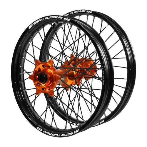 Husqvarna Adventure Haan Orange Hubs / SM Pro Platinum Black Rims / Black Spokes Wheel Set