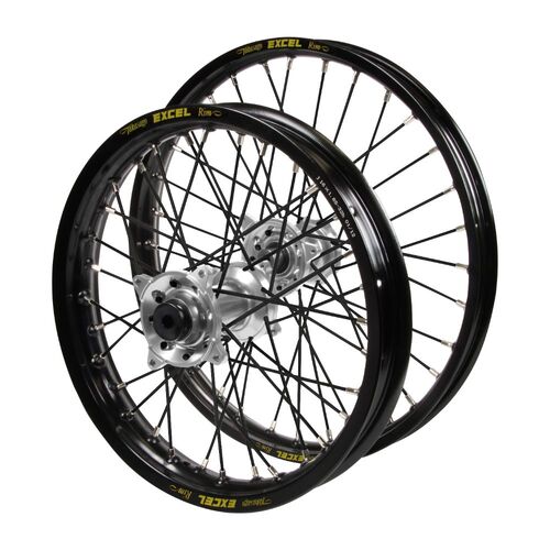 Suzuki Haan Silver Hubs / Excel JNR Black Rims / Black Spokes Wheel Set