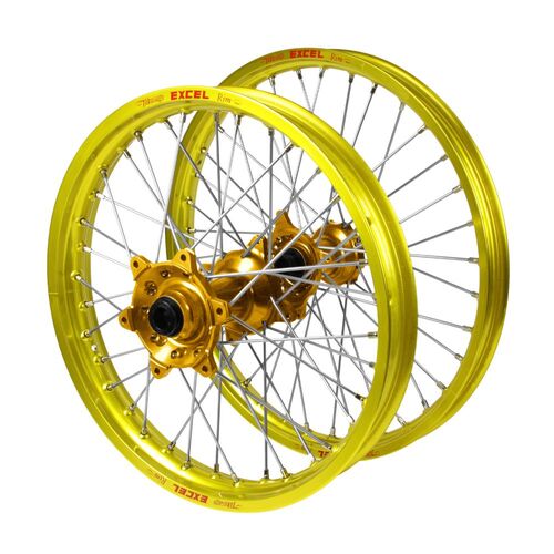 Suzuki Haan Gold Hubs / Excel Yellow Rims Wheel Set RM-Z 250 2007-2024 (21*1.6 / 19*2.15)